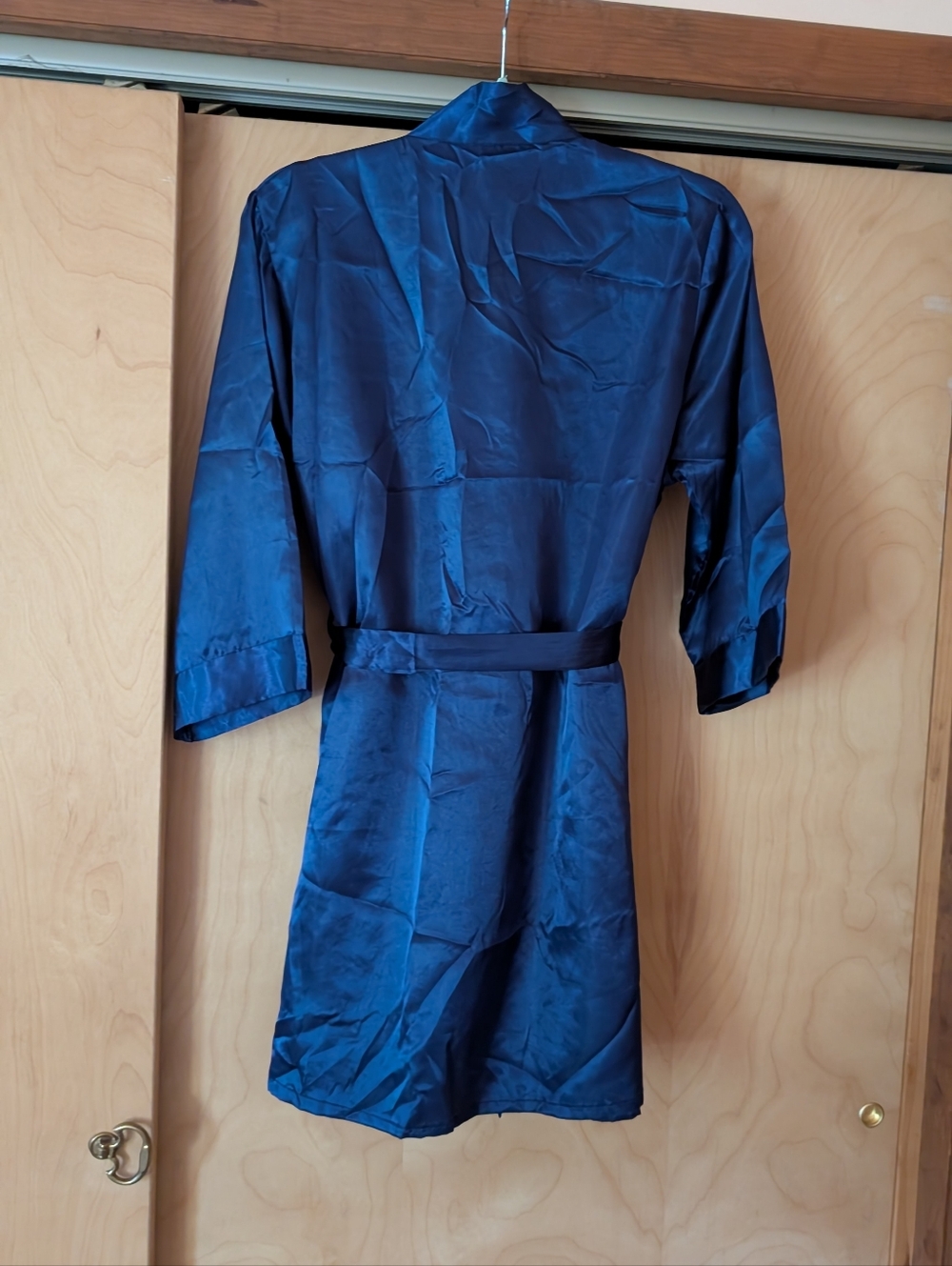 Satin Kimono Robe - Deep Navy - Picture 2 of 2